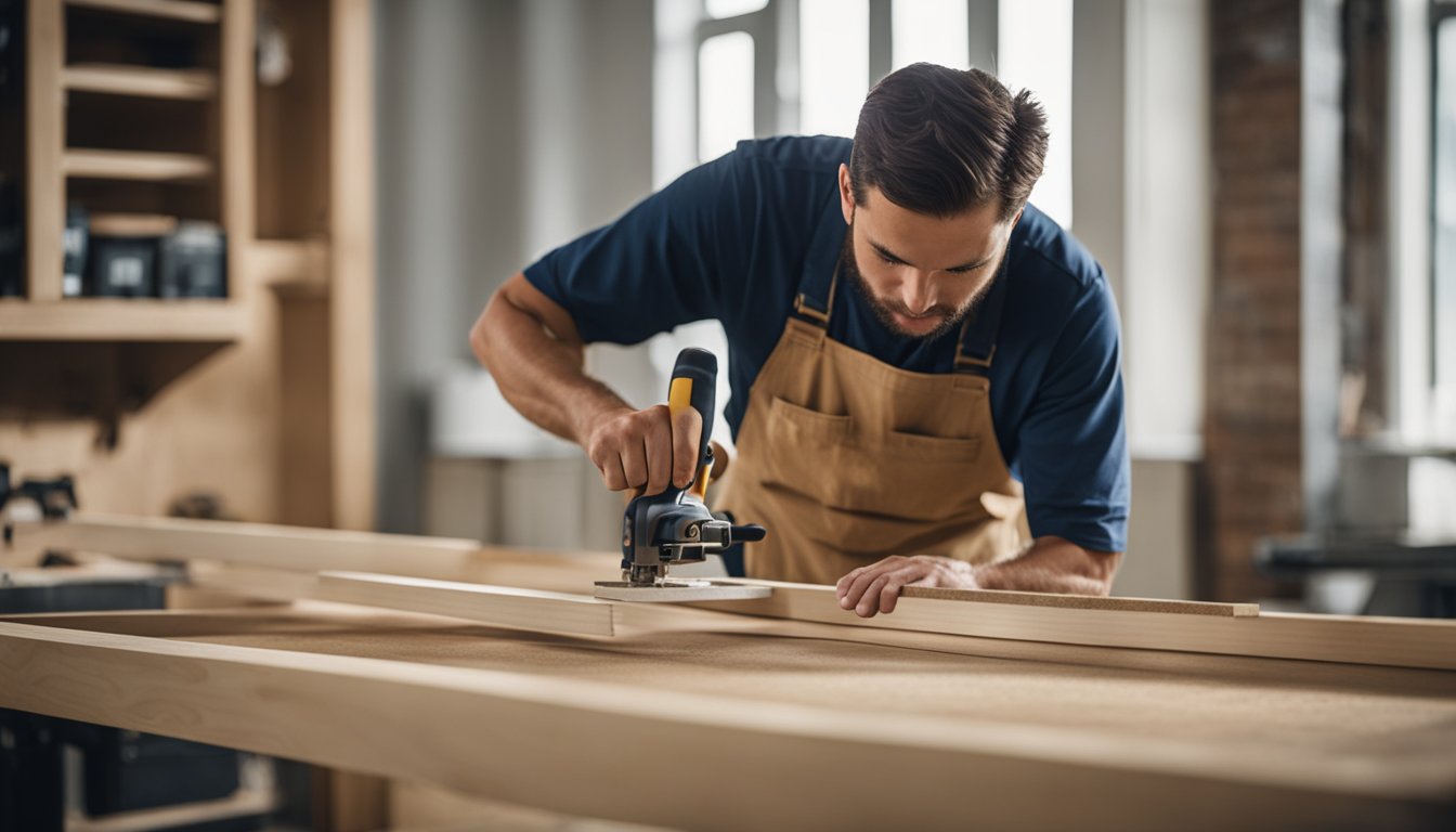 A carpenter cuts and installs intricate trim pieces, creating a finished and polished look to a room's interior