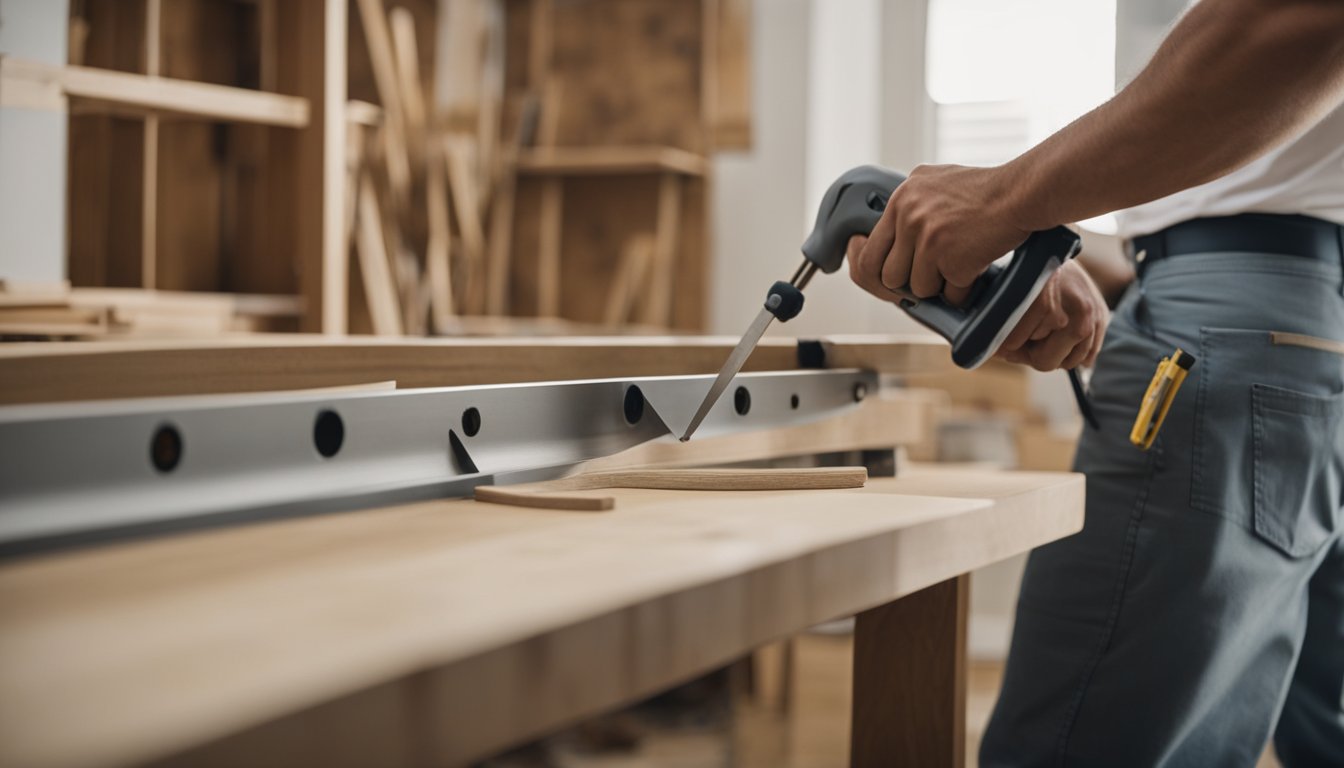 A carpenter measures, cuts, and installs various trim types such as baseboards, crown molding, and chair rails in a residential interior