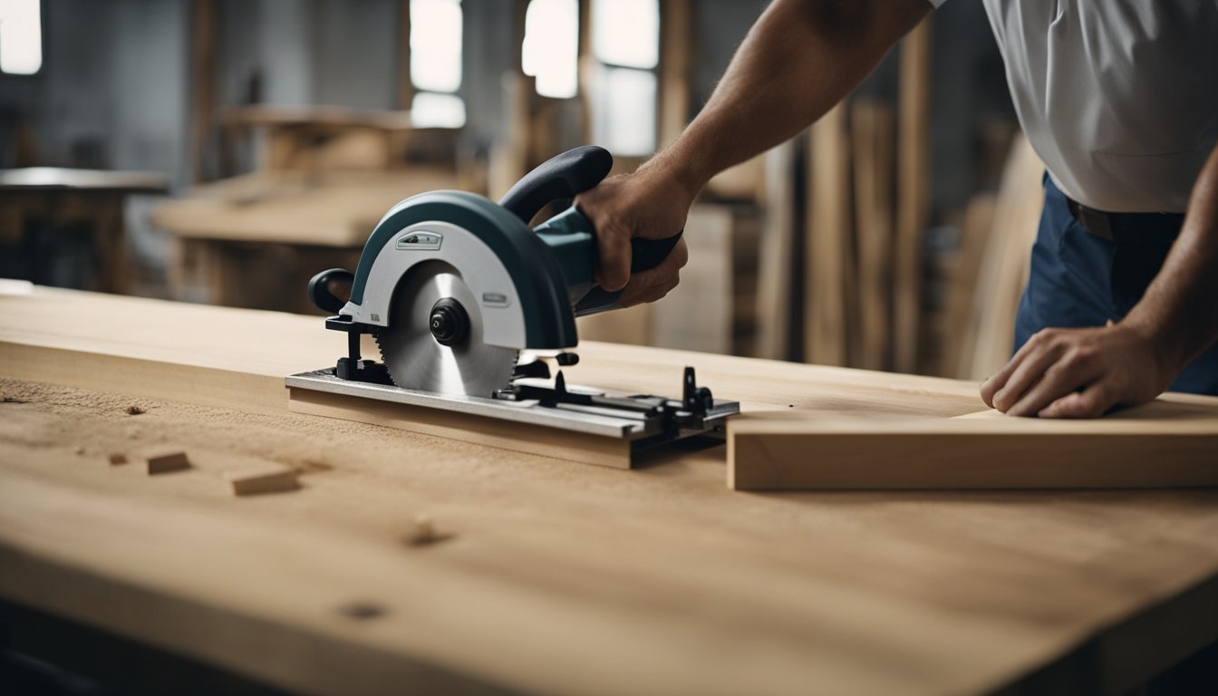 A carpenter measures and marks a piece of wood before using a saw to make a precise cut