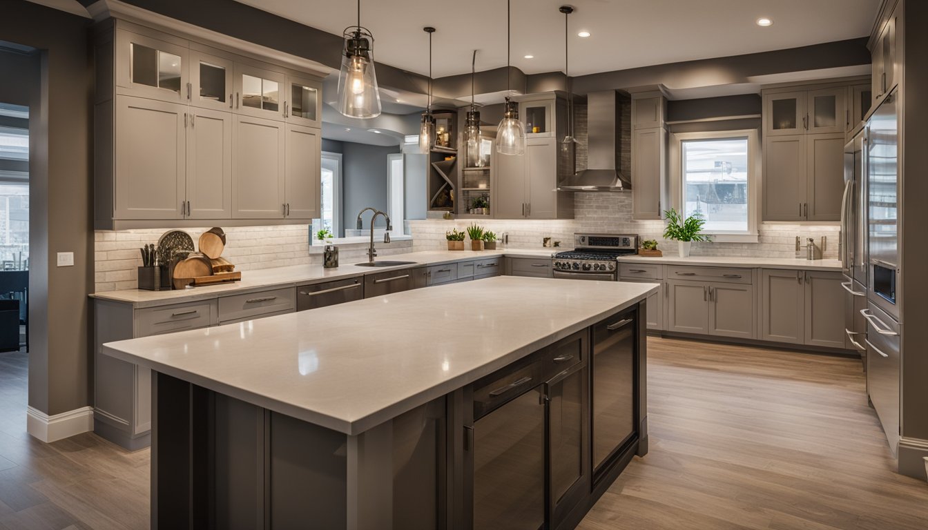 A kitchen being renovated in Hamilton, Ontario. Tools, materials, and workers in action